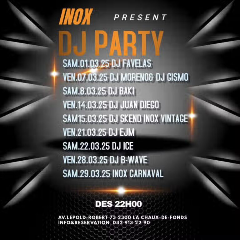 DJ PARTY – MARS À L&rsquo;INOX
